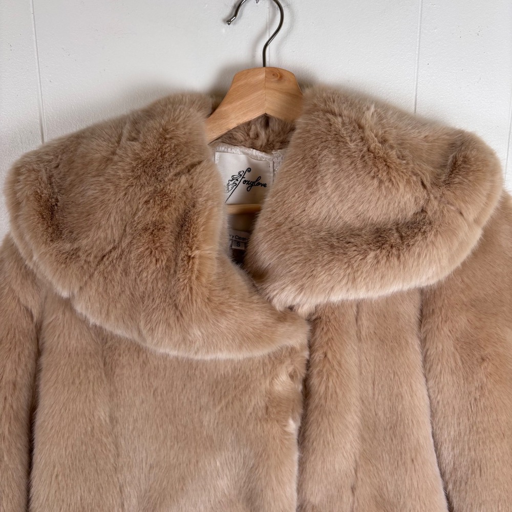 Foxglove Faux Fur Coat Jacket Women's Small Blush Shawl Collar Lined - Picture 2 of 9